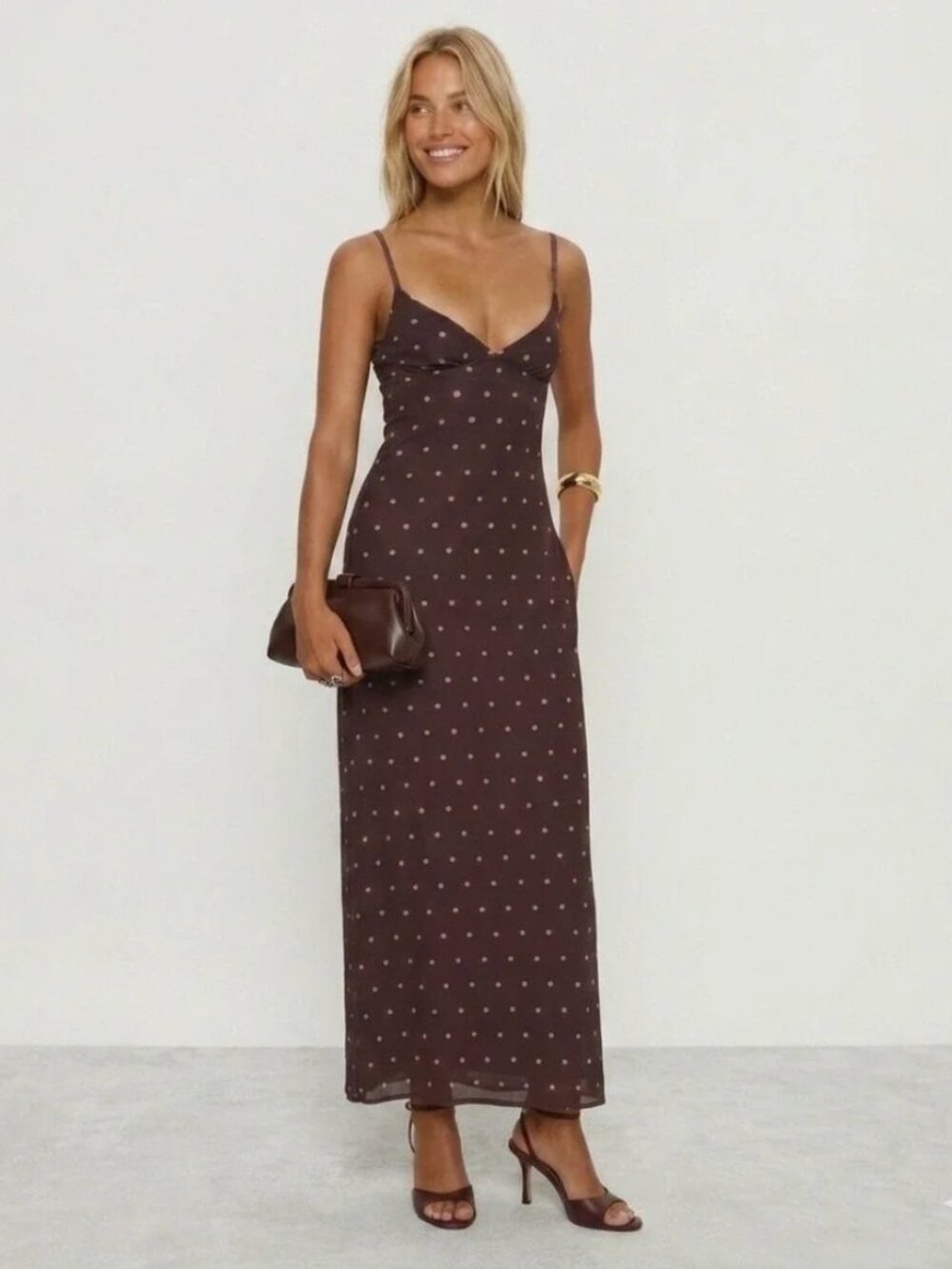 Glass Half Full Mesh Maxi Dress Plum / Pink Polka Dot